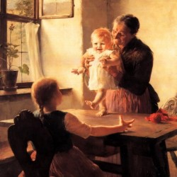 An old woman and two children
